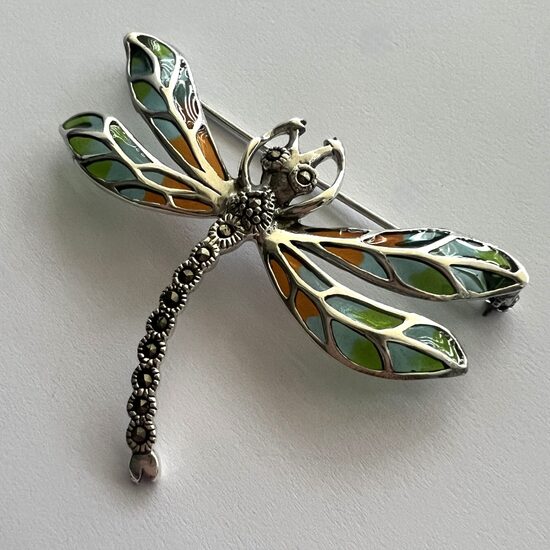 Dragonfly Brooch Libelula Verde Naranja